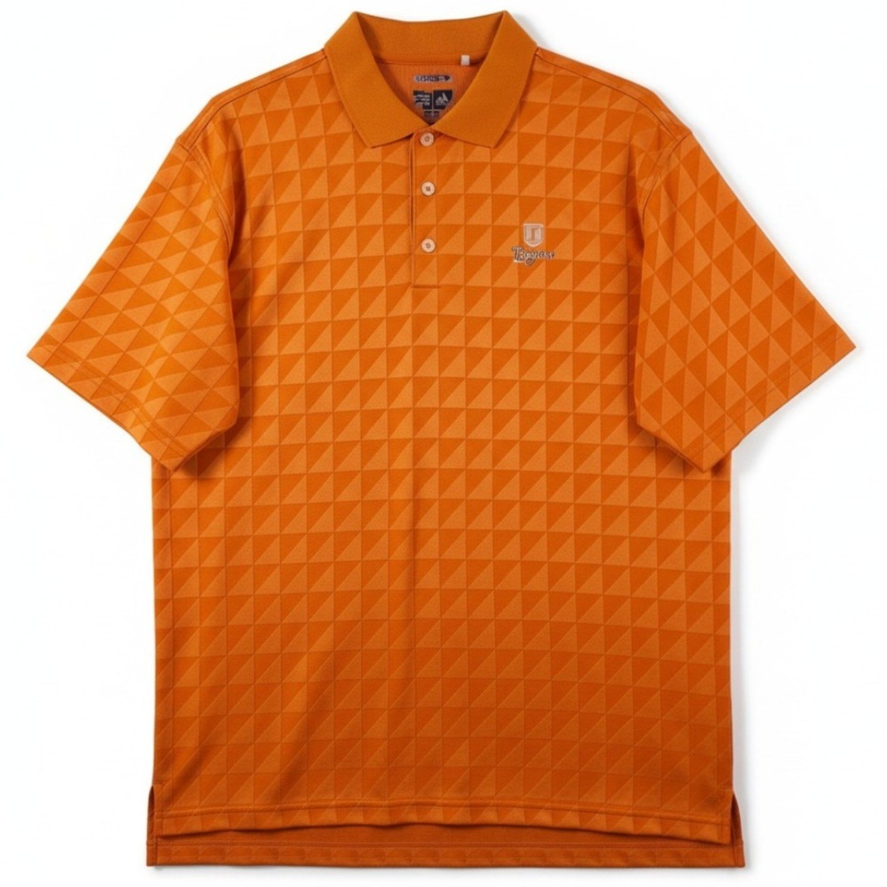 VTG Adidas Polo Shirt Mens L Orange Jacquard Climacool The Club at Longview Golf